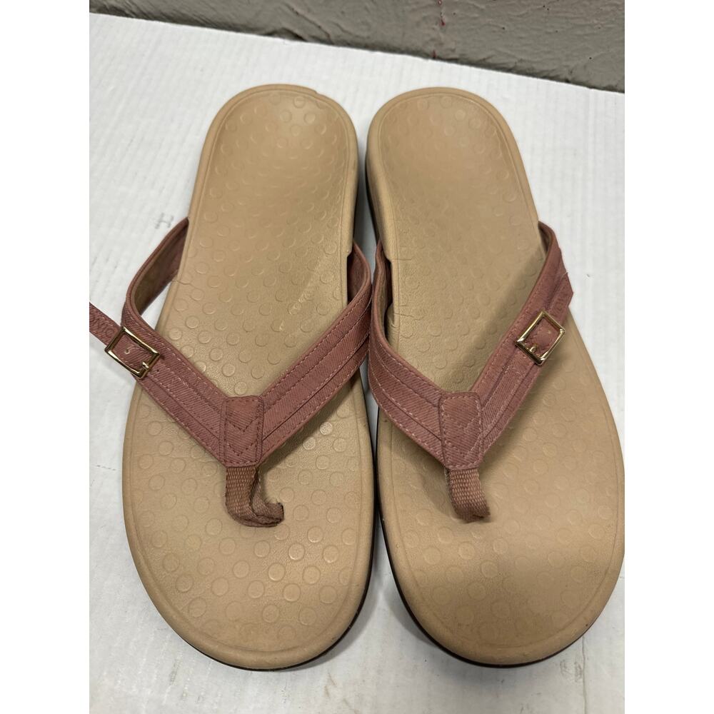 Vionic Womens Patty Sandal Mauve Fabric Thong Slide Toe Post Shoe Flat Size 11